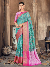 Teal Cotton-Silk Woven Saree